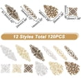 thumbnail image 2 of 120Pcs 12 Styles Iron & Brass Filigree Joiners Flower & Heart Mixed Color 35~61.5x14~35x0.5~1mm 10pcs/style, 2 of 7