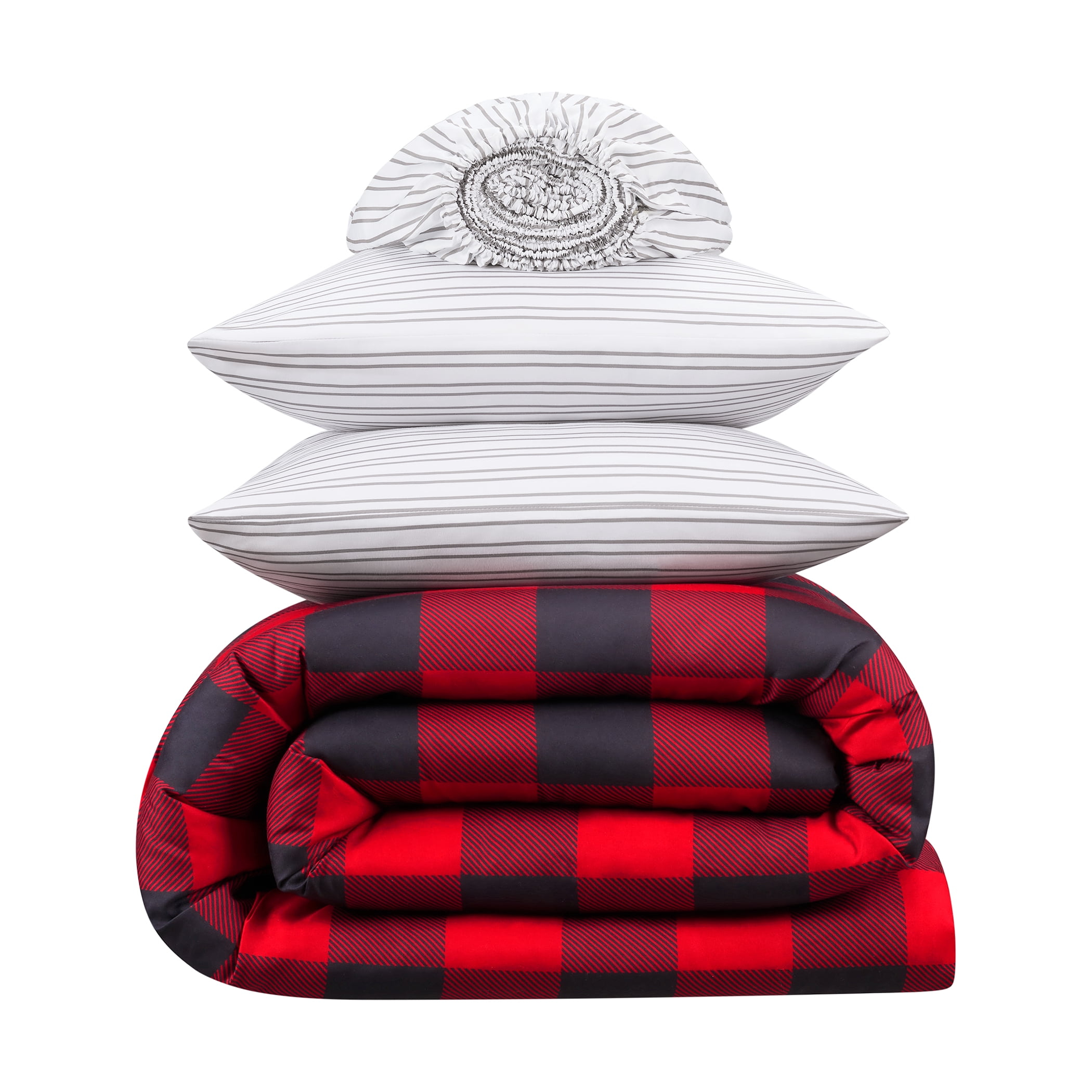 Serta Simply Clean Alex Red Buffalo Check Plaid 7-Piece Bedding Set, Full