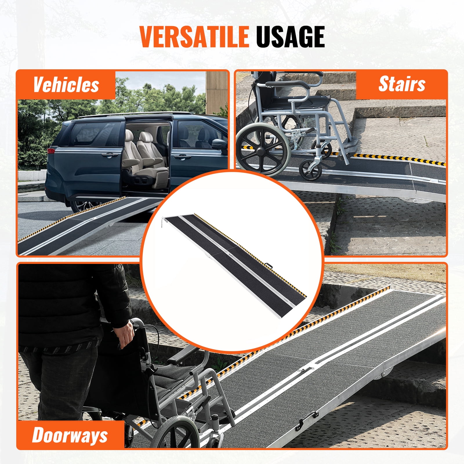 KFFKFF Folding Wheelchair Ramp Portable Aluminum Threshold Ramp 10 ft 800 lbs