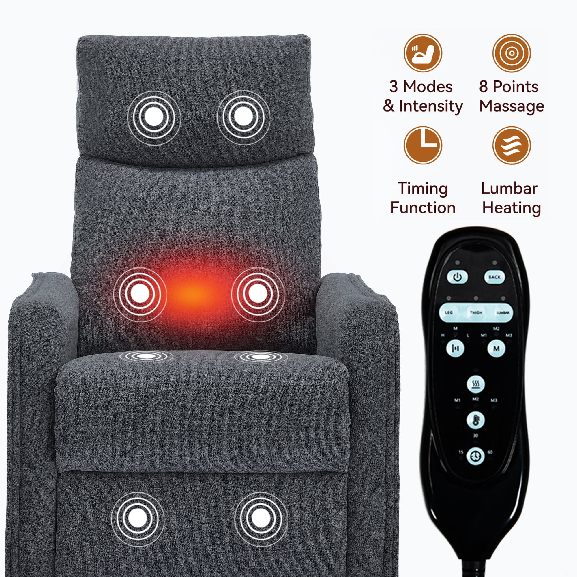 JXXRZ Heated Massage Swivel Rocker Recliner Chair w/ Manual Recline & Breathable Fabric, Grey