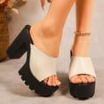 thumbnail image 2 of Women's Platform Heel Sandals, Chunky Heel Open Toe Mules for Women, Trendy Casual Slip On Sandals Wide Width for Spring Summer, Black/White, 2 of 10