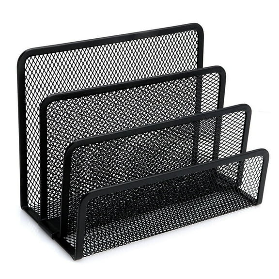 Triani Desk Mail Organizer, 1 Pack Office Small Letter Holder Sorter Desktop File Organizer Metal Mesh with 3 Vertical Upright Compartments, Black