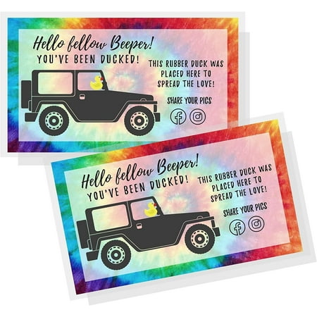 Crafters Cup You've Been Ducked Card 50 Pack Duck Duck Tag Rainbow Tie Dye Design Ducking SUV to Attach to Rubber Ducks 3.5 x 2 inches card size