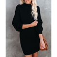 thumbnail image 3 of Mini vestido suéter cuello alto manga larga moda elegante otoño invierno vestido suéter de punto para citas negro M, 3 of 8