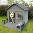 thumbnail image 5 of Pefilos 44" Outdoor Dog House, Waterproof Puppy Shelter Indoor Doghouse with Elevated Floor, Kennel for Small Medium Dogs with Porch, Gray, 5 of 9