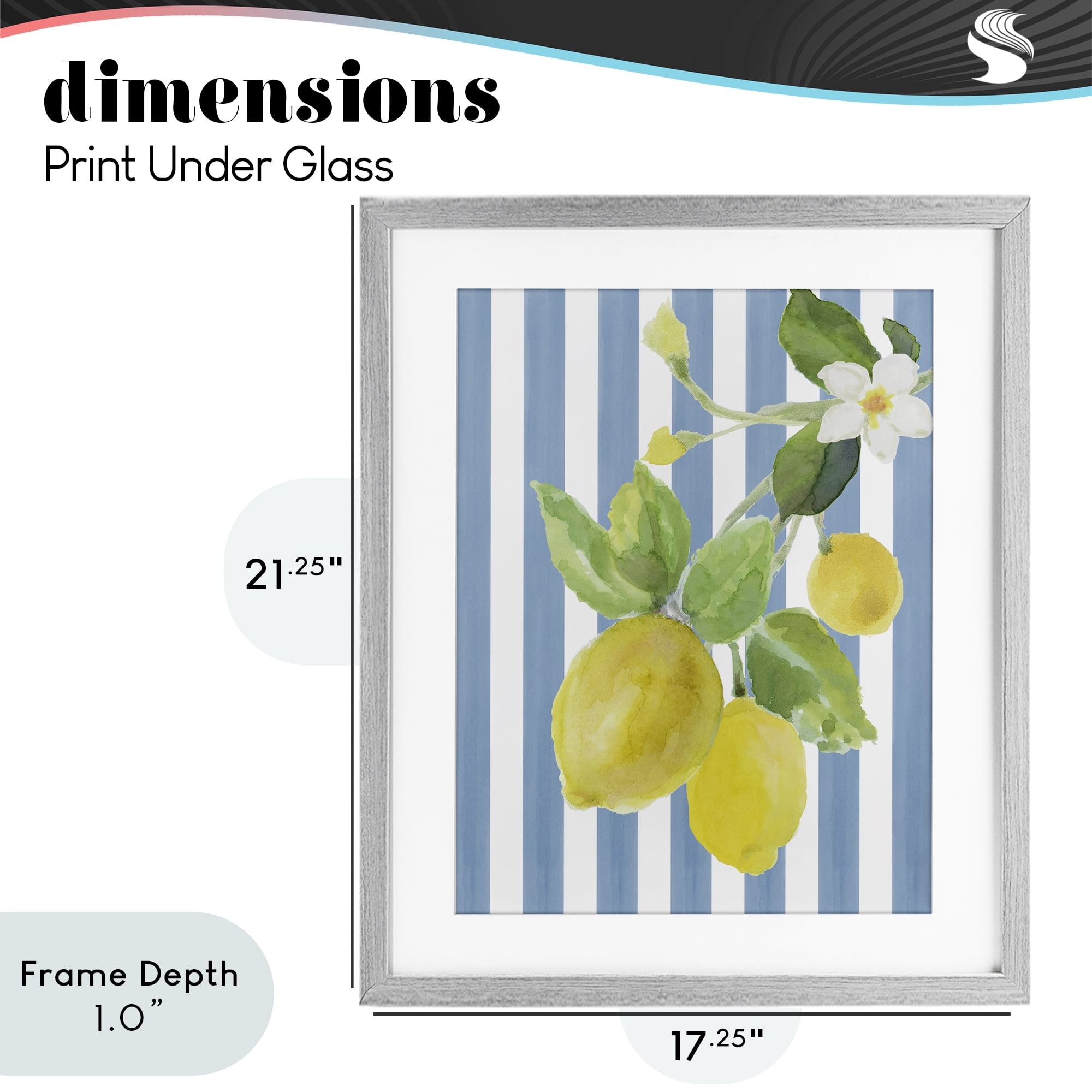 Stupell Industries Lemon Blossom on Blue Stripes Gray Framed Print Under Glass, design by Lanie Loreth