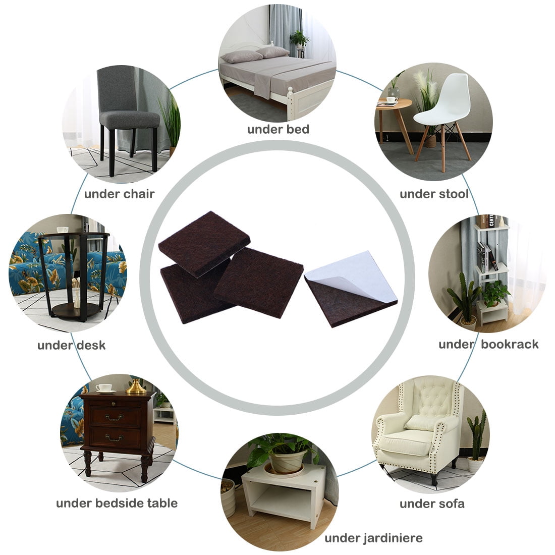 Unique Bargains 40Pcs Felt Furniture Pads Square Floor Protector for Chair Legs 1.5"