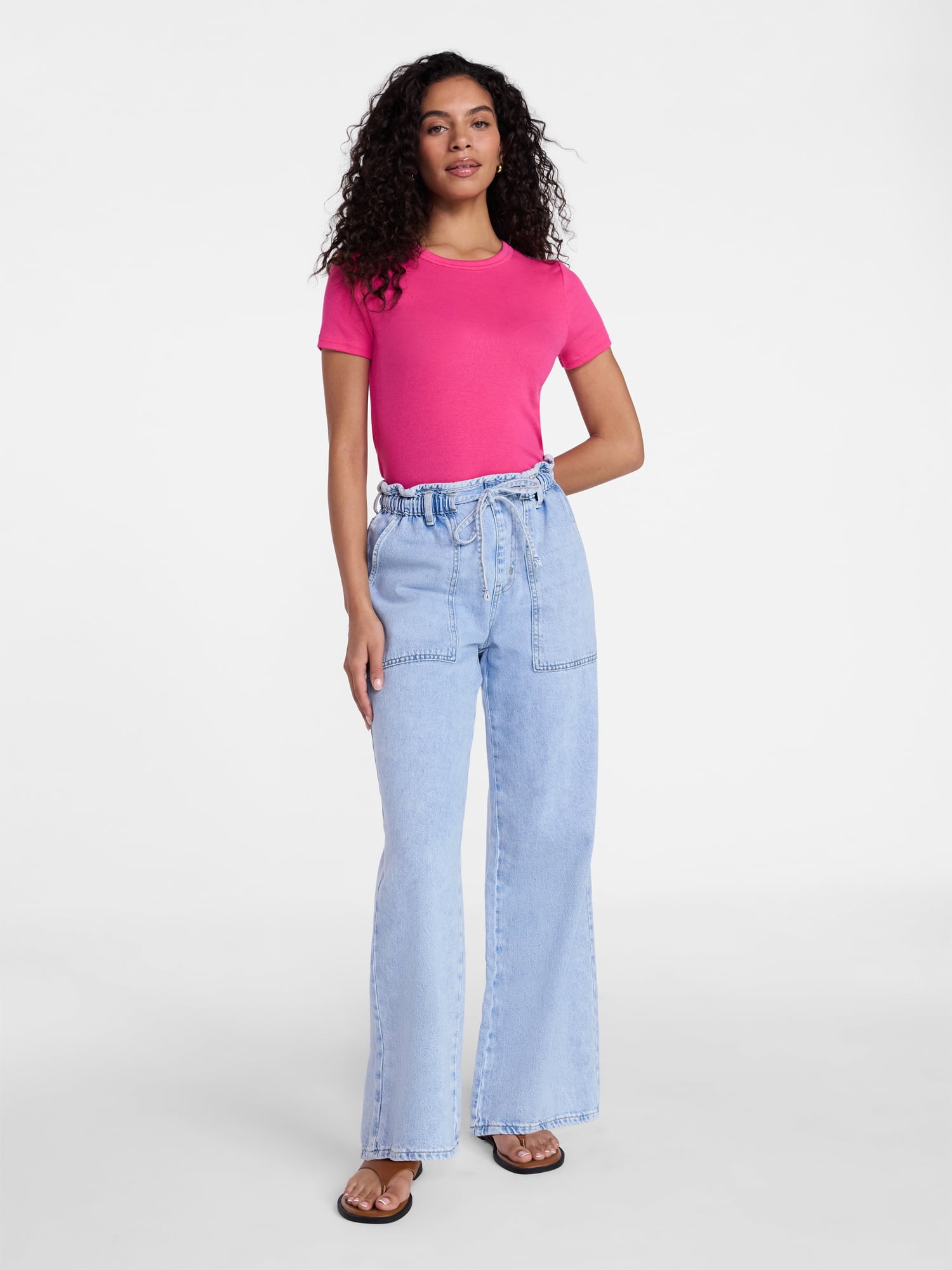 Time and Tru Women's Ribbed Tee with Short Sleeves, Sizes XS-XXXL