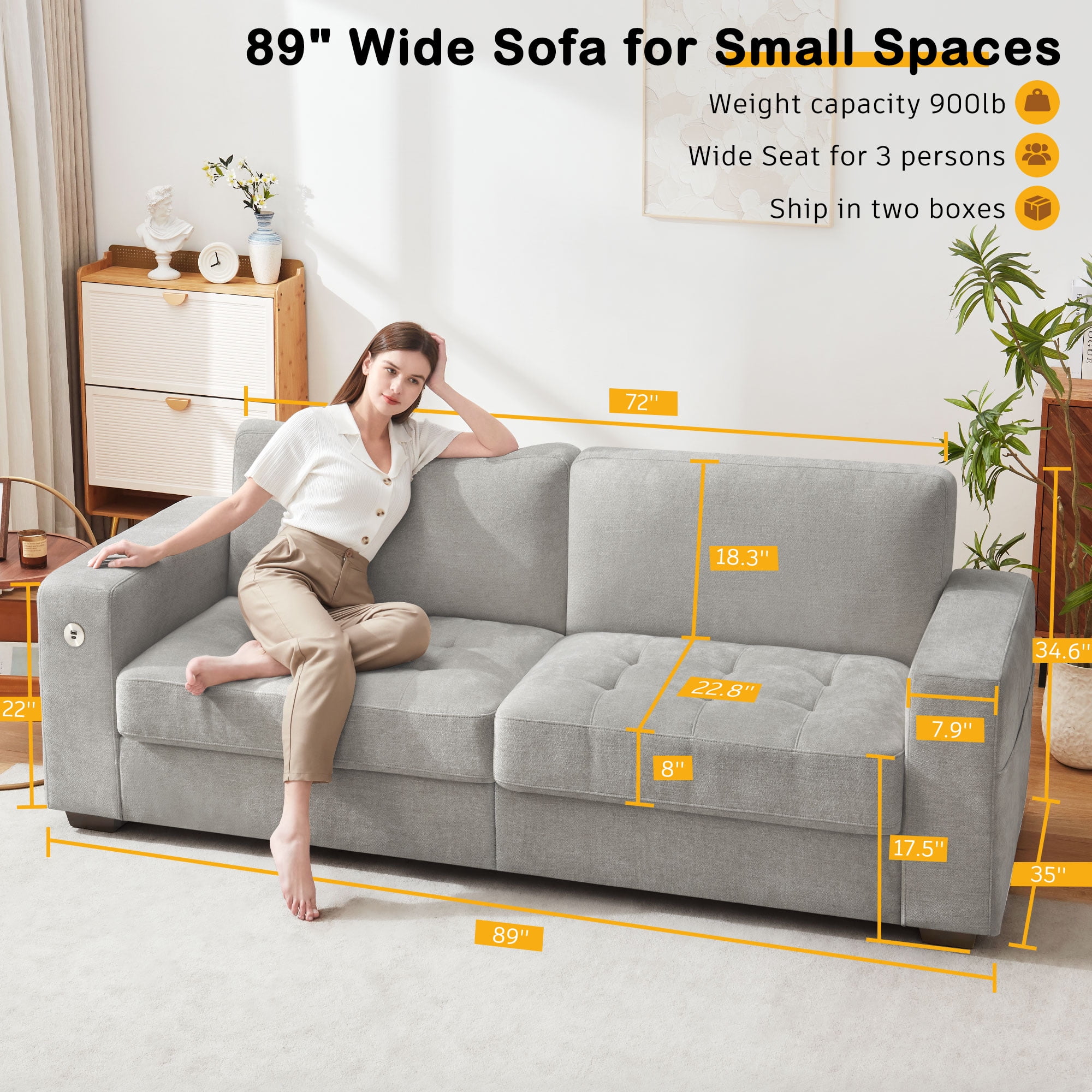 そふぁ BedLuxury 89'' Comfy Chenille Sofa Couch for Living Room