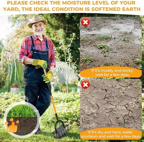 Lawn Aerator, Aerator Lawn Tool with 16 Spikes Spring Base and Gloves Pre-Assembled Manual Yard Aerator Tool Automatic Leaf and Dirt Cleaning for Yard Lawn Garden Aeration$$Garden & Patio