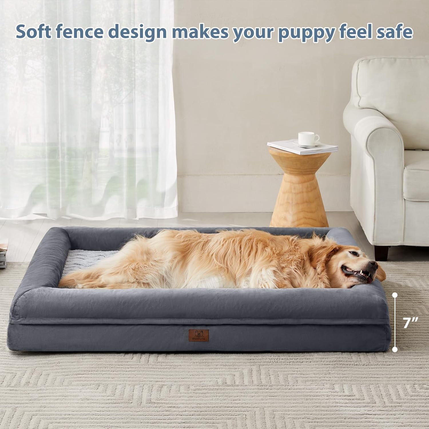 ECP XL Extra Large Dog Bed, Washable Dog Couch with Removable Waterproof Cover, Orthopedic Large Pet Sofa Bed with Bolster Sides for Sleeping