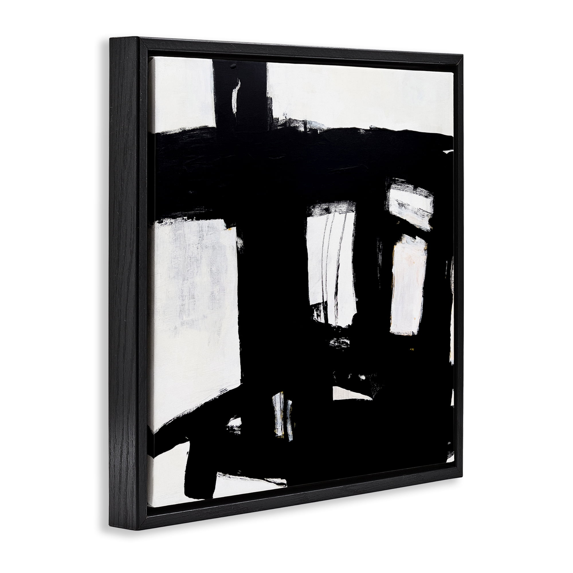 Stupell Industries Industrial Black Streaks Abstract Painting Black Floater Framed Canvas Art Print Wall Art, 25 x 25