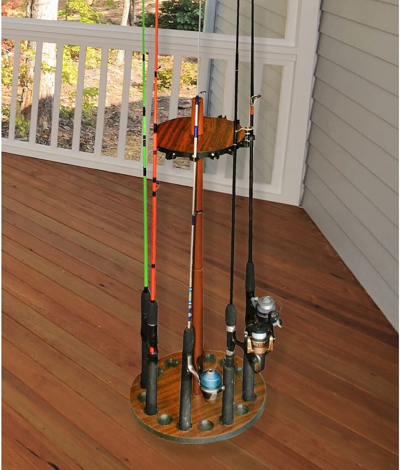 Wooden Fishing Rod Storage Floor Stand Rack Pole Holder