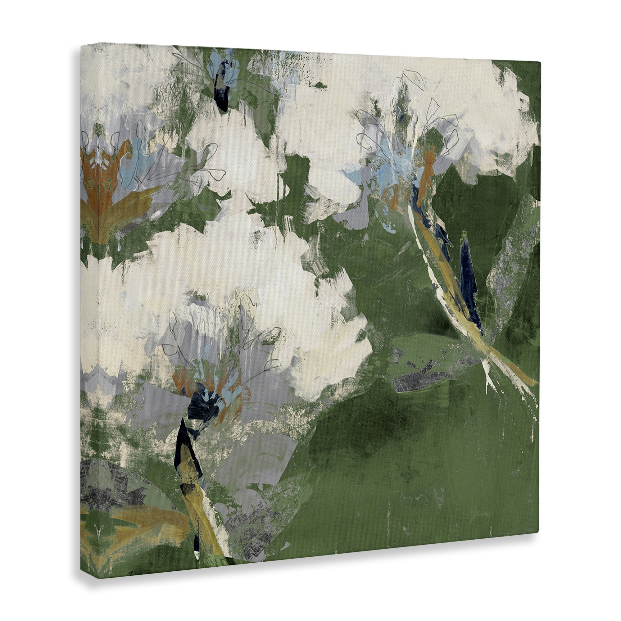 Stupell Industries Green & White Botanicals Plants & Flowers Painting Wrapped Canvas Art Print Wall Art, 24 x 24