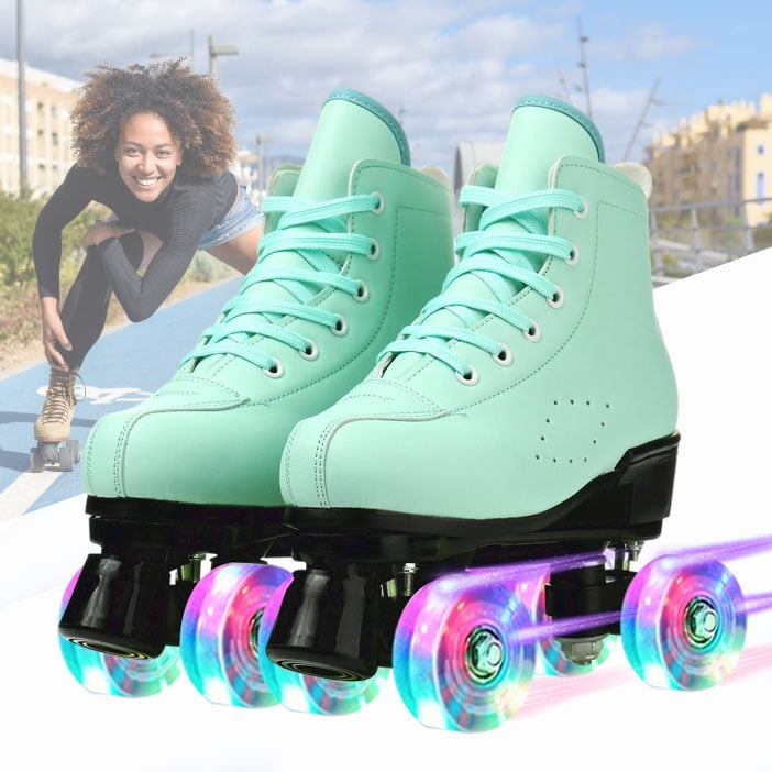 Roller Skates for Adult Classic Hightop Roller Skates Laceup Adjustable Shiny Quad Skates for