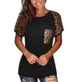 thumbnail image 3 of Hauts d'Été pour Femmes 2023 T-Shirt à Manches Courtes Imprimé Léopard Col Rond avec Poche Blouse, 3 of 5