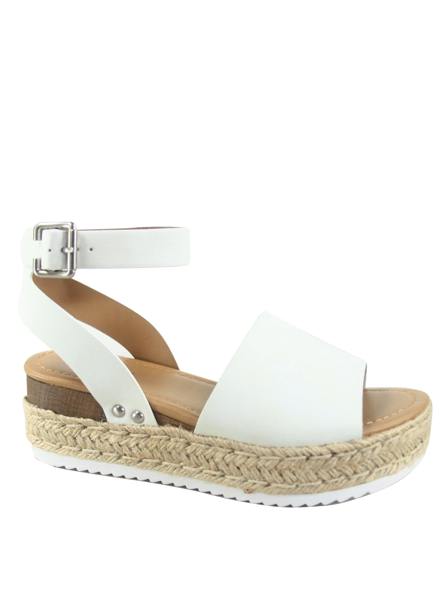 Sensational-01 Women's Espadrilles Trim Flatform Wedge Buckle Ankle Strap  Open Toe Sandals - Walmart.com