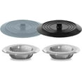 thumbnail image 1 of Sink Strainer Stopper 4 Pack, Universal Silicone Kitchen Sink Drain Strainer Cover Plug Stopper Kit, 4.5 Inch Stainless Steel Sink Filter Strainer, Food Catcher for Kitchen Sink, 1 of 5