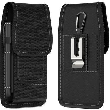 CoverON Holster for Apple iPhone 16 16e Pro/15 15 Pro/14 14 Pro/13 13 Pro/ 12 11 /X Xr Xs, Cell Phone Case Belt Clip Carabiner Card ID Holder Vertical Nylon Pouch Bag (Fits Otterbox or any Case on)