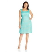 Adrianna Papell Women's Plus Illusion Banded Fit & Flare Dress, Aquamarine 16W