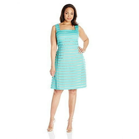 Adrianna Papell Women's Plus Illusion Banded Fit & Flare Dress, Aquamarine 16W