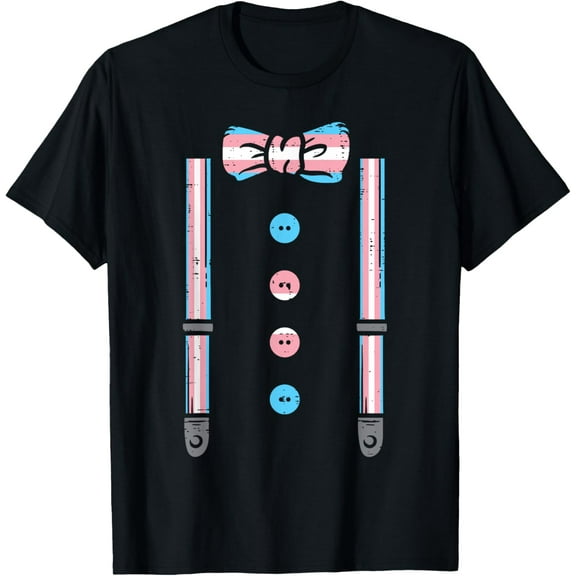 Transgender Suspenders Bow Tie Trans Pride Flag Transsexual T-Shirt men and women can wear, black, white, gifts