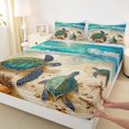 thumbnail image 4 of Manfei Cute Sea Turtle Queen Sheets,Sandy Beach Queen Sheet Sets,Yellow Green,4pcs,1 Flat Sheet, 1 Fitted Sheet and 2 Pillowcases, 4 of 7