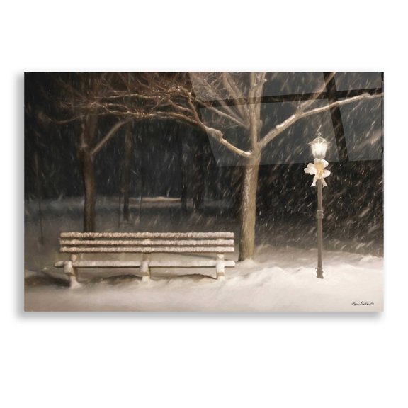 Epic Art 'Snowy Bench' by Lori Deiter, Acrylic Glass Wall Art, 24"x16"