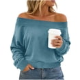 thumbnail image 2 of SSZMDLB Women Off Shoulder Long Sleeve Sweater Casual Loose Fit Comfy Basic Tops For Party Daily Wear Fall Winter, Light Blue M, 2 of 6