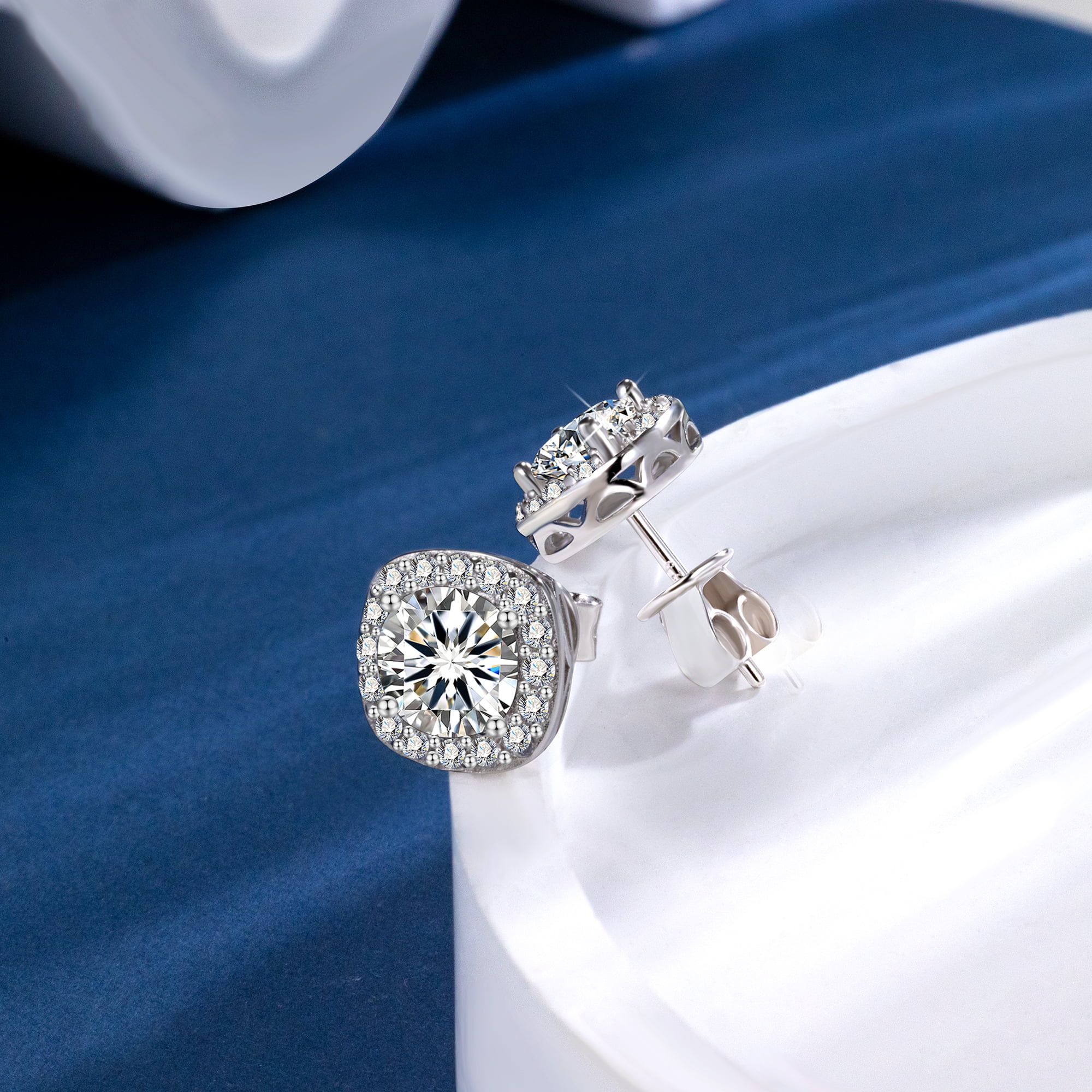 Lancharmed Moissanite Earrings 925 Sterling Silver 0.5-1 Carat Lab Created Diamond Earring 5mm- 6.5mm Real Moissanite Square Halo Earrings for Women
