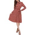 thumbnail image 2 of INSPIRE CHIC Vestido Midi Vintage de Flores con Cinturón y Mangas Largas de Chifón para Mujeres, Cuello con Lazo, XL Rojo y Blanco, 2 of 5