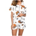 thumbnail image 6 of 2 Pieces Halloween Pajamas Set for Women Cozy Lounge Outfit Pumpkin Ghost Sleepwear Top and Shorts Festival Everyday Wear, 6 of 7