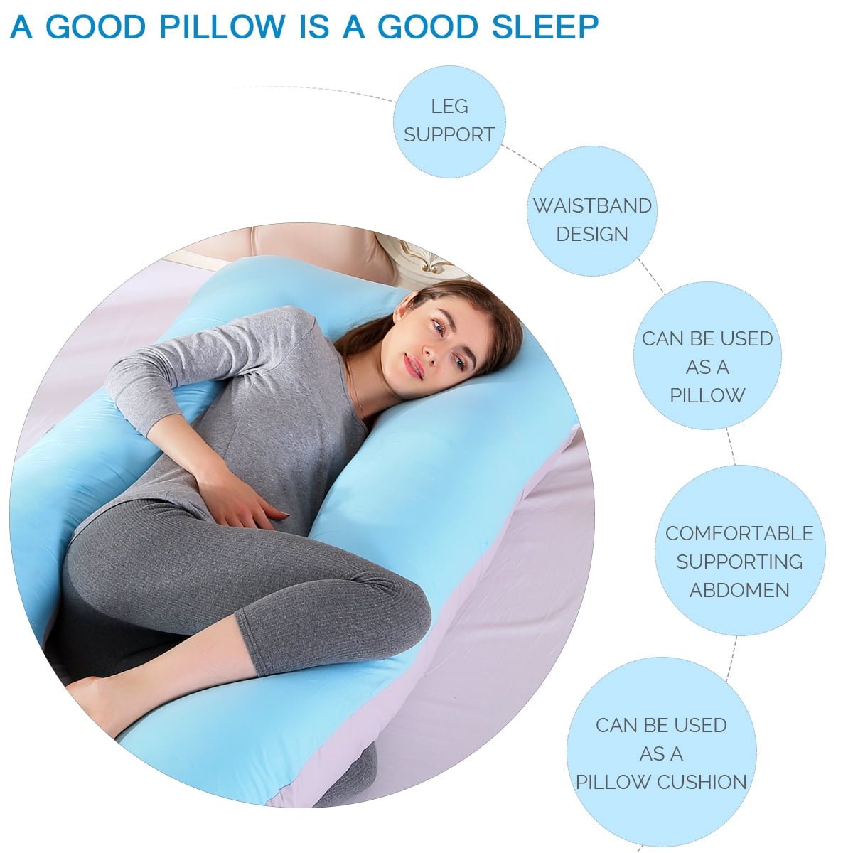 U-Shape Pregnancy Pillow 51 Inch Maternity Pillow with Washable Cover Nursing Support Cushion for Pregnant Women Side Sleeping (Blue+Gray)