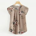 thumbnail image 1 of SMihono Hauts pour Femmes Été Chic Décontracté T-Shirt Décontracté pour Femme à Col Rond Fleur Plissé Ajusté Imprimé Manches Courtes Haut T-Shirt Oversize pour Femmes, 1 of 6