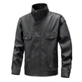 thumbnail image 2 of Maoxin Mens Leather Jacket Men Zipper Pocket Artificial Leather Clothing Long Sleeves No Hat Fall And Winter Loose Coat Leather Jacket Plus Size Gray 4XL, 2 of 7