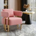 thumbnail image 3 of Modern Sofas TS Modern decorative chair, living room side chair with gold metal legs, no wheels, suitable for dressing area, reception room, office,Teddy fleece upholstered metal foot sofas 2PCS Pink, 3 of 11