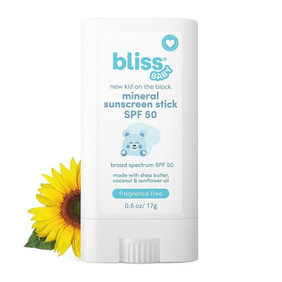 Bliss Baby Mineral Sunscreen Stick, Premium SPF 50, Natural Zinc Oxide, Fragrance-Free, Hypoallergenic & Dermatologist Tested, Water-Resistant, Vegan, Sensitive Skin - For Babies, Kids & Family