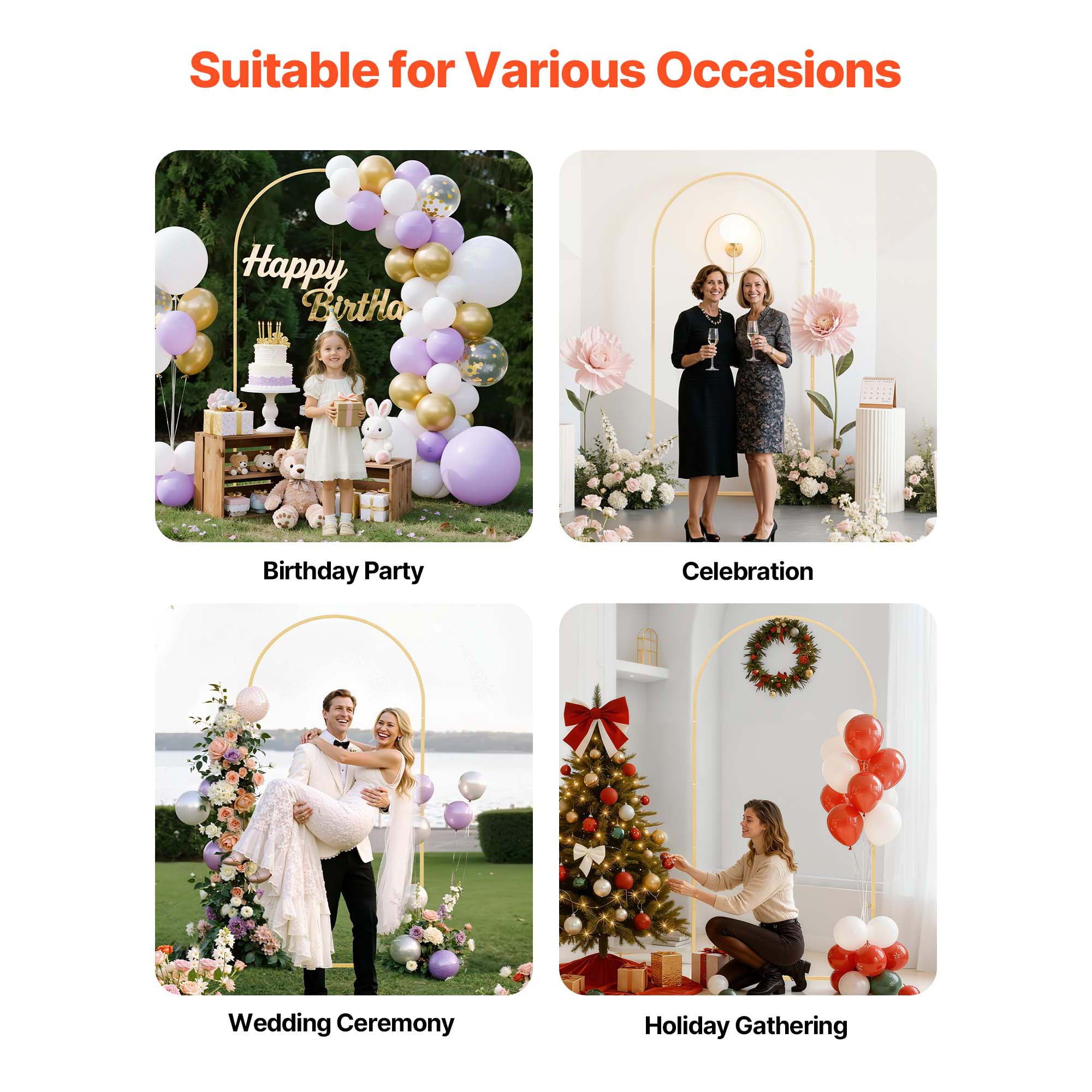 KFFKFF Gold Metal Arch Backdrop Stand, 6.6 x 3.3 ft, Durable Frame, Simple Setup, Decorative Stand for Weddings, Birthdays, Graduations, Holidays, and Ceremonies