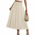 thumbnail image 3 of ZToonmas Women's Elastic High Waist Maxi Skirt A-Line Flowy Skirt with Side Pockets Casual Solid Color Long Skirt, 3 of 4