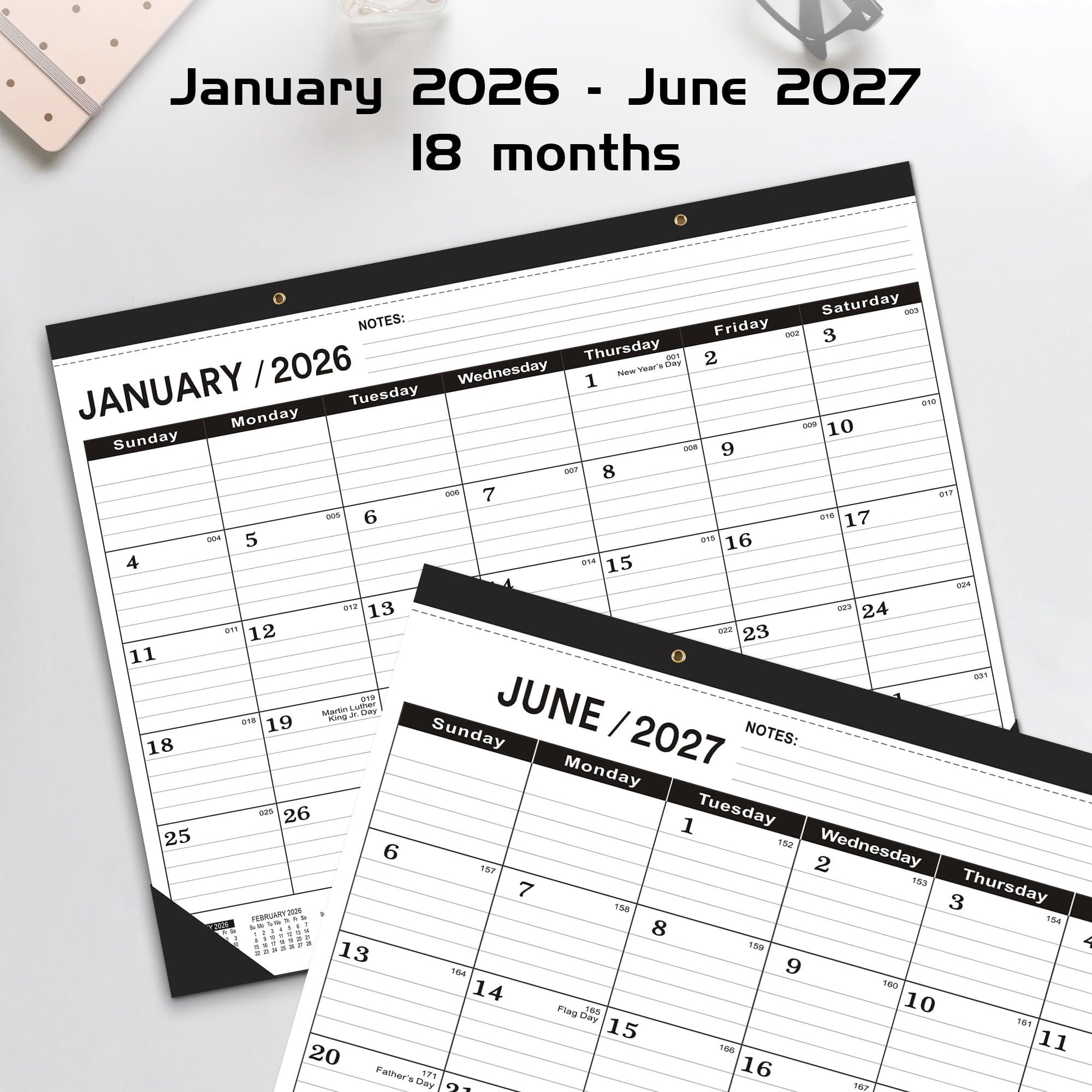 Desk Calendar 2026(january 2026 - June 2027) 2026 Large 22 X17 2026 Classic Black 2026-2027 With Plastic Cover