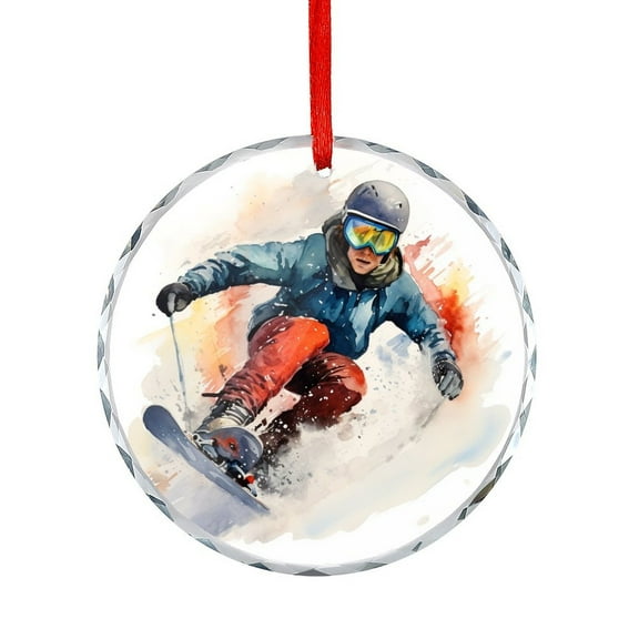 Snowboarder Man Glass Ornament Unique Gift Idea Ski Round Christmas Ornament