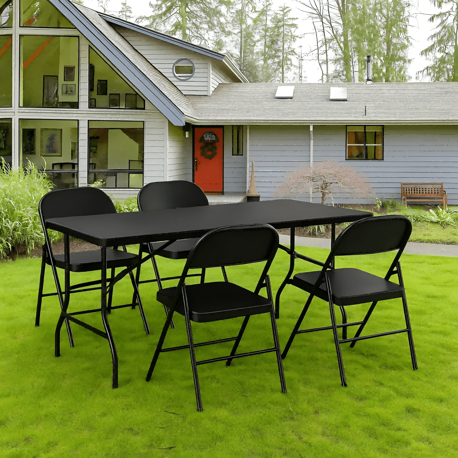HONGGE 5 ft Folding Table with Carry Handle Plastic Foldable Table for Indoor Outdoor Use, Picnics, Parties, BBQs - Black