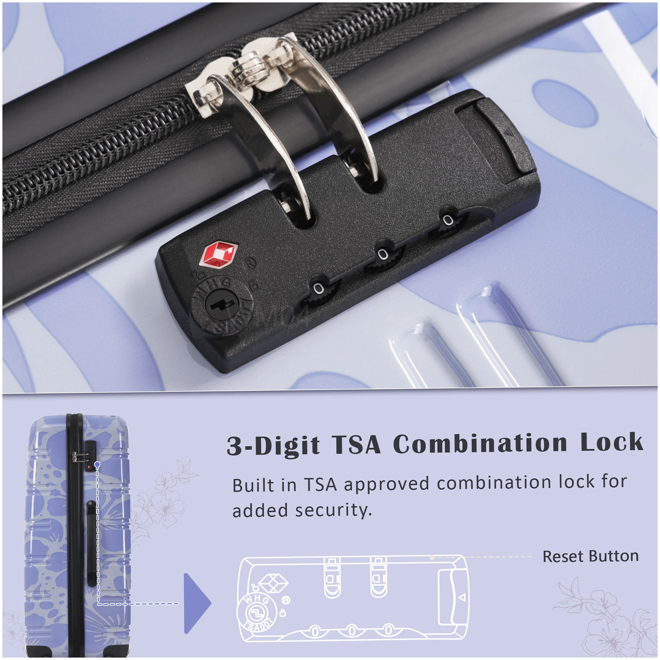 TSA Lock Hardshell Suitcase Set 3-Piece, Lightweight ABS+PC Spinner Luggage in Blue