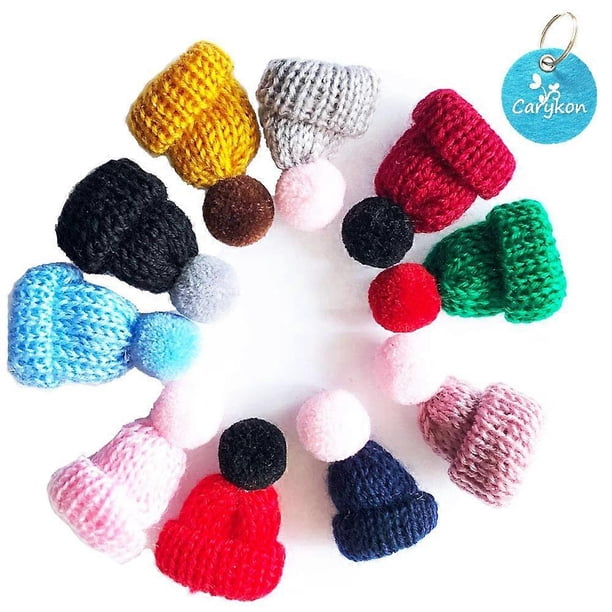 n 10 Pcs Mini Knitting Hats DIY Crafts Wool Yarn Hair Accessories, Assorted Color