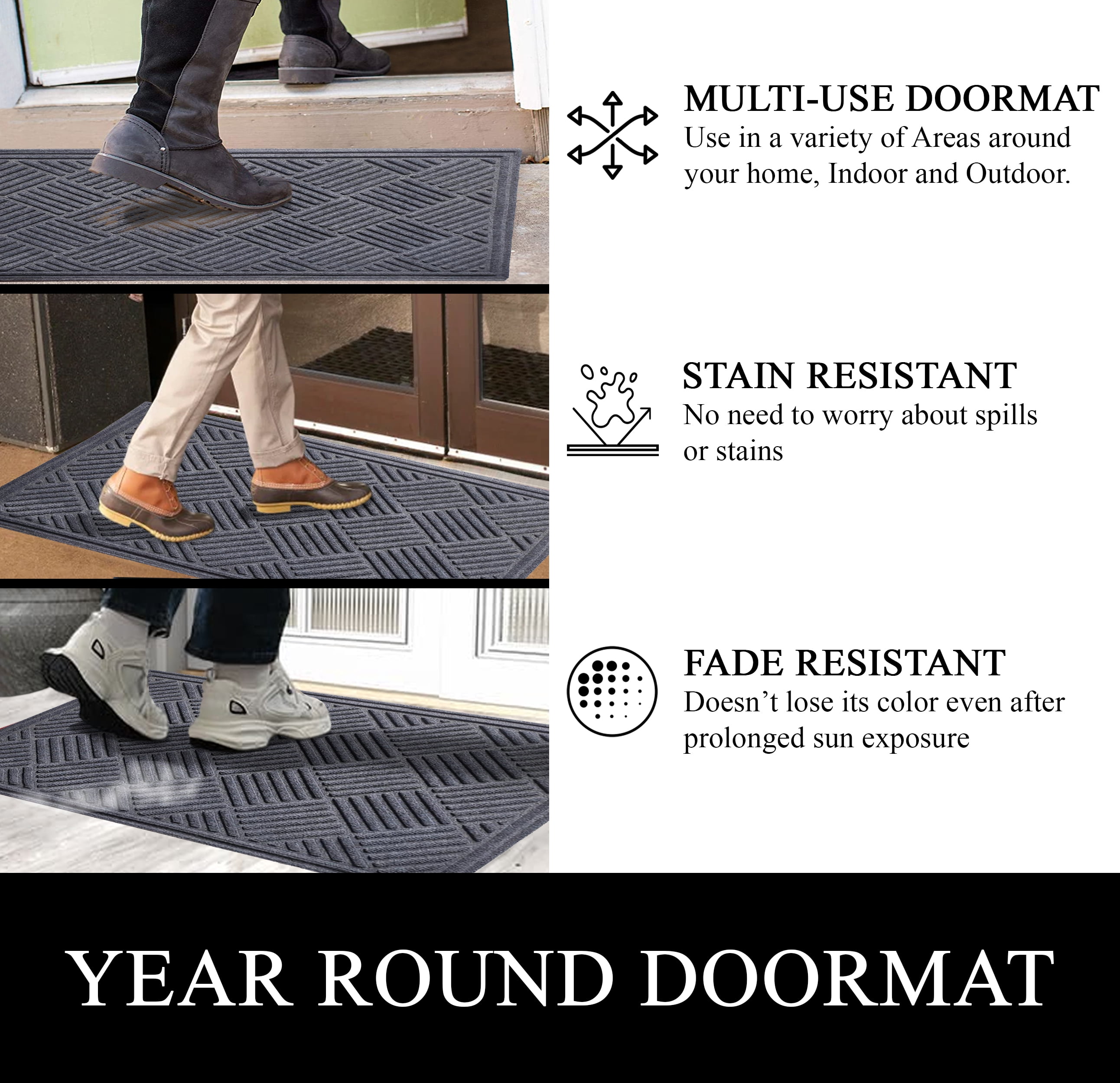 A1HC Indoor Outdoor Mat, Front and Back Entrance Welcome Mats, Large Front Door Patio Mats 24x36 Inches, Non-Slip Easy Clean Entrance Washable Large Size Doormats, Dark Grey
