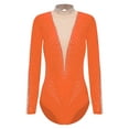 thumbnail image 3 of TSSOE Women's Rhinestones Long Sleeve Gymnastics Leotard Acrobatics Figure Skating Performance Orange XXL, 3 of 6