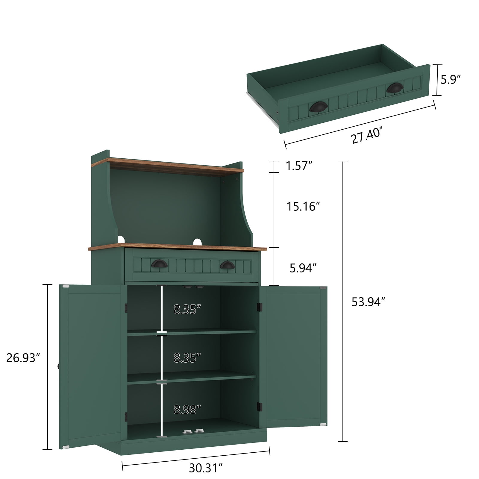 Kitchen Microwave Pantry Storage Cabinet with Drawers & Cabinets for Kitchen Organization, Green