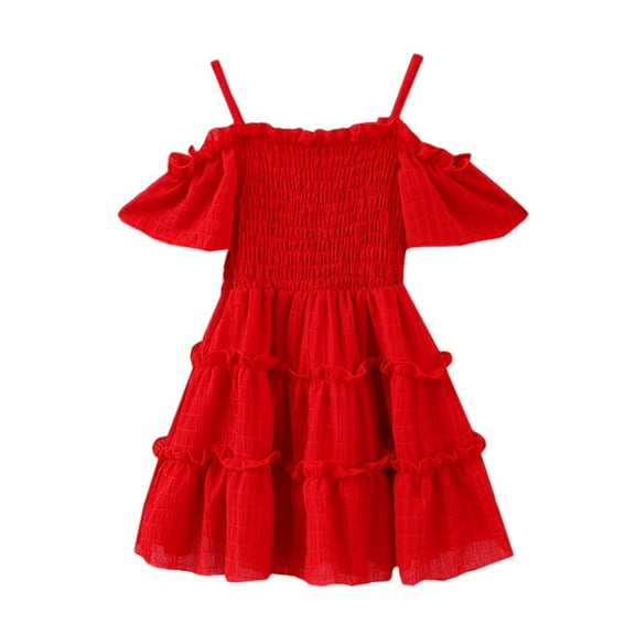 XXWXYD Girls Off Shoulder Ruched Princess Beach Dress, Solid Color Summer Tank Skirt Playwear Outfit with Strap for Toddler Baby