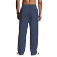 thumbnail image 3 of GrmtClth Men's Linen Pants Loose Fit Wide Leg Trousers Lightweight Drawstring Waist Casual Beach Pants with Pockets Navy XL, 3 of 3