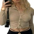 thumbnail image 1 of PENGXIANG Blouse Ajustée pour Femmes Couleur Unie Col Rabattu Manches Longues Crop Tops, 1 of 4